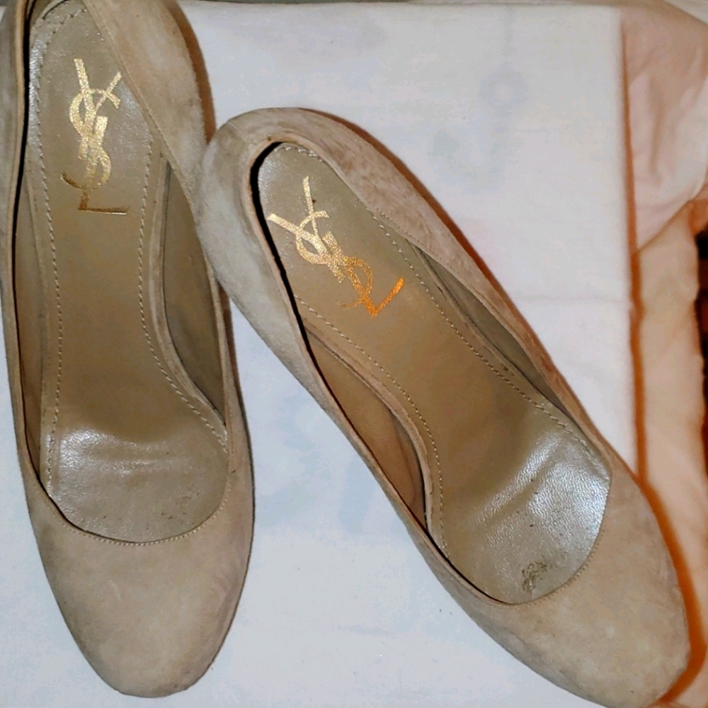 YSL Yves Saint Laurent Beige Suede Platforms
